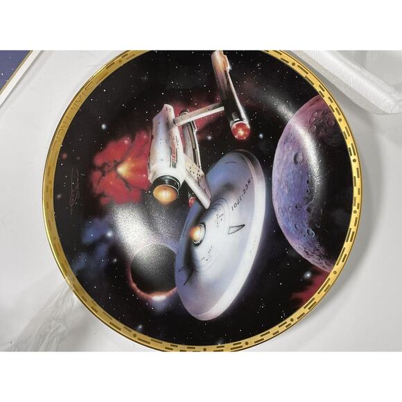Star Trek Voyagers Collector's Plate 1993 USS‎ Enterprise + Certificate Hamilton - Picture 8 of 9